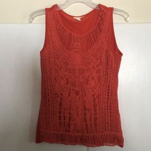 Red orange tank top with beautiful design in front